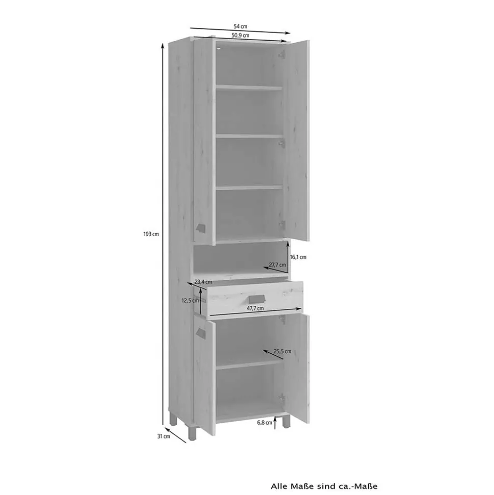 54 cm breiter Bad-Hochschrank in Weiß mit Schwarz - Envaton