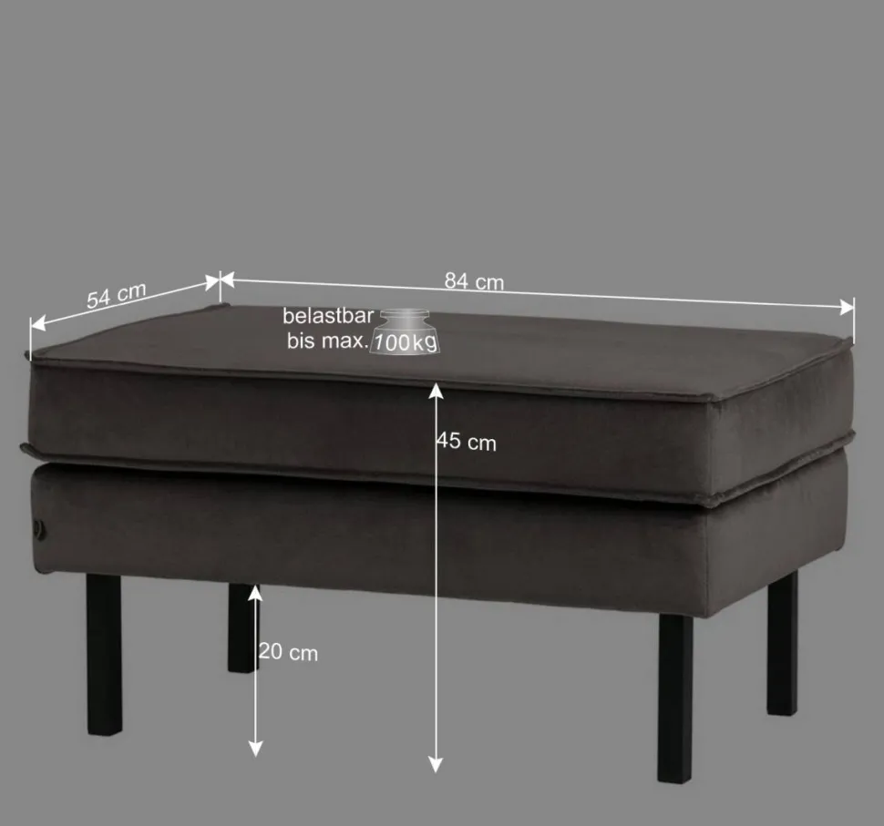 84 cm breiter Hocker mit Samt Taupe - Museo