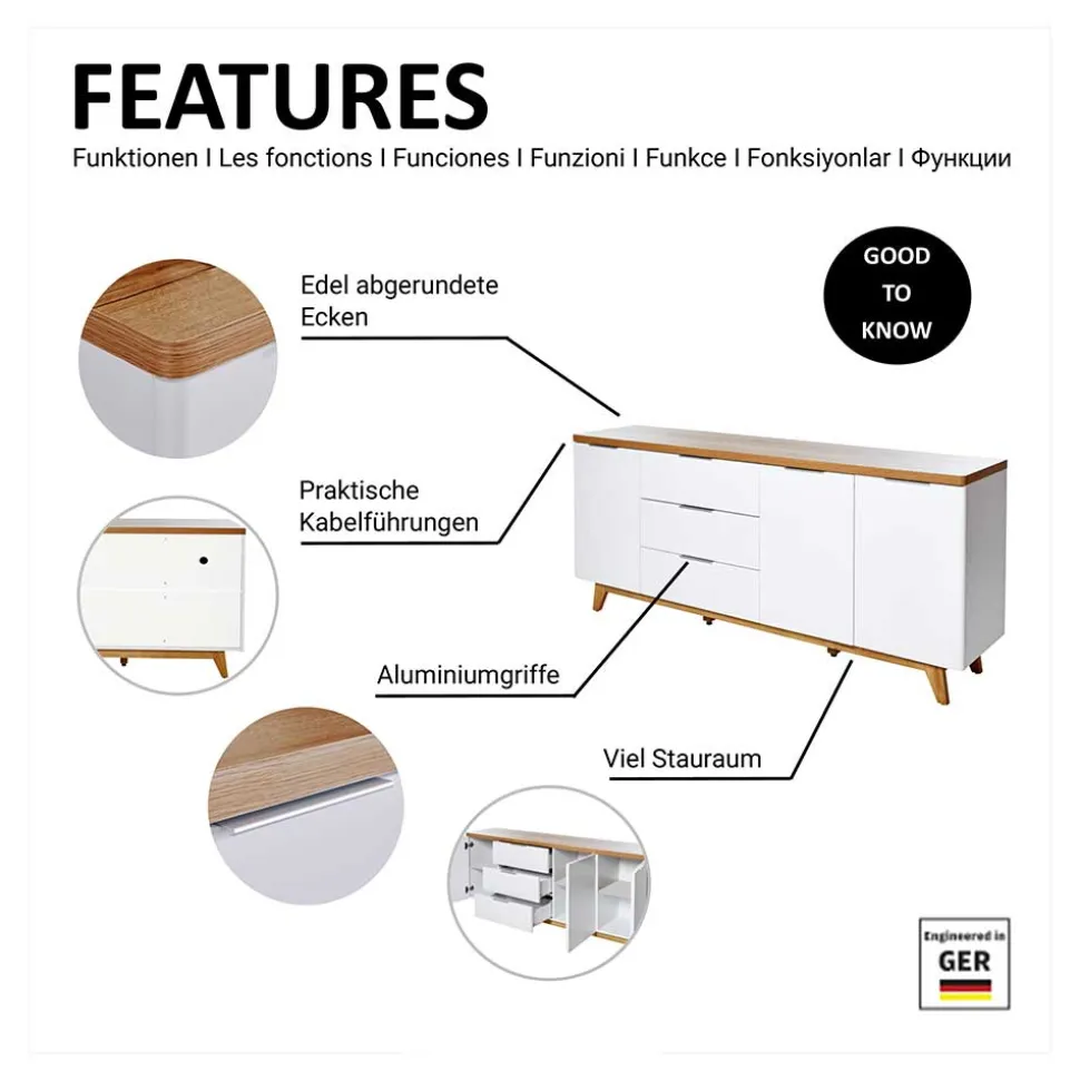 180 cm breites Sideboard in Weiß - Xuana