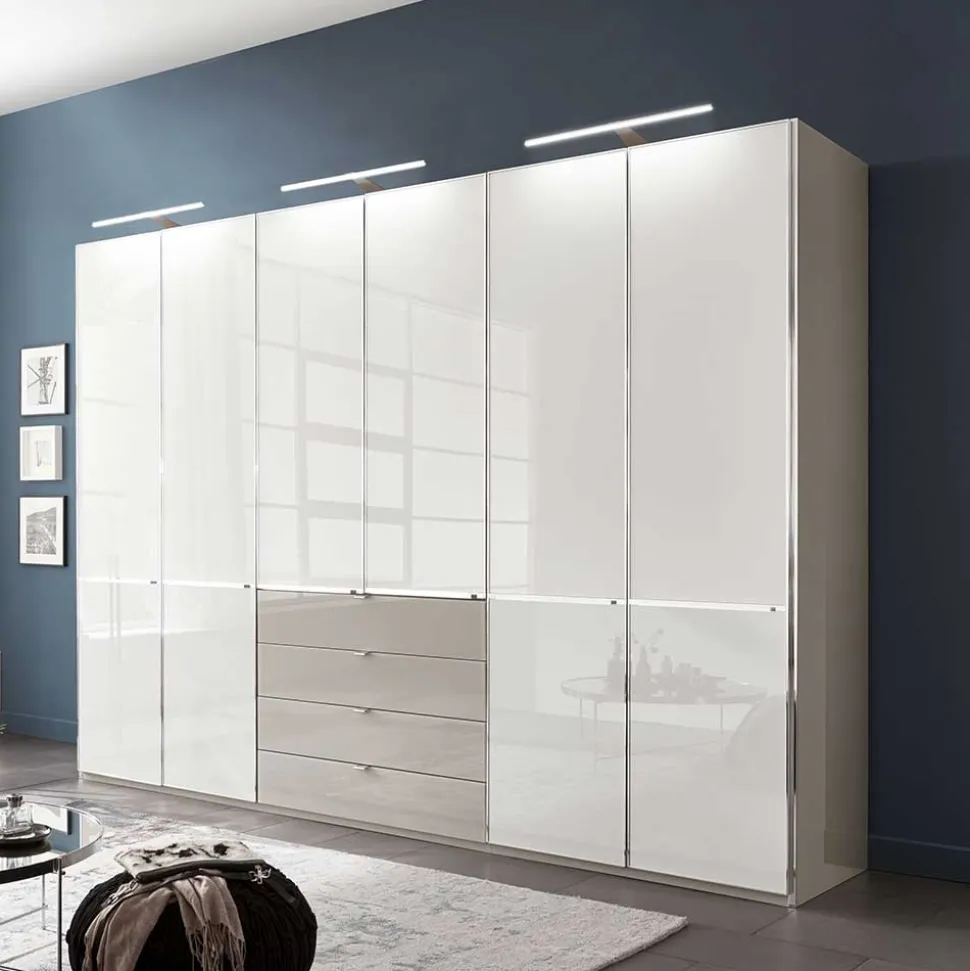 296 cm Kleiderschrank mit Glas in Weiß - Pascan