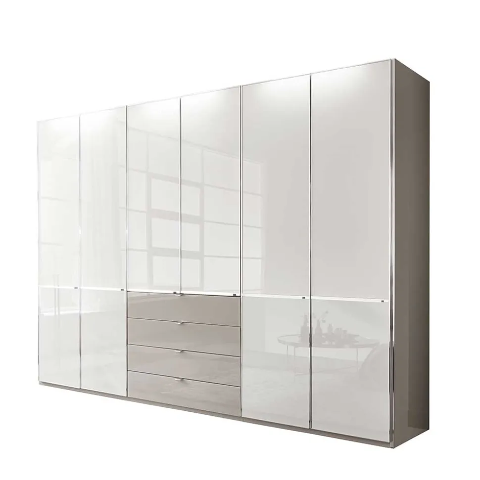 296 cm Kleiderschrank mit Glas in Weiß - Pascan