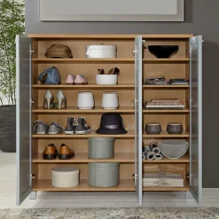 3 türiger Schuhschrank Diecca in Taupe Glas beschichtet