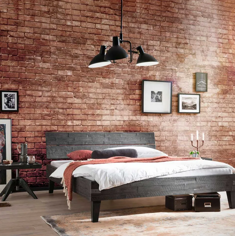 Akazienholz Bett in Grau - Friedel