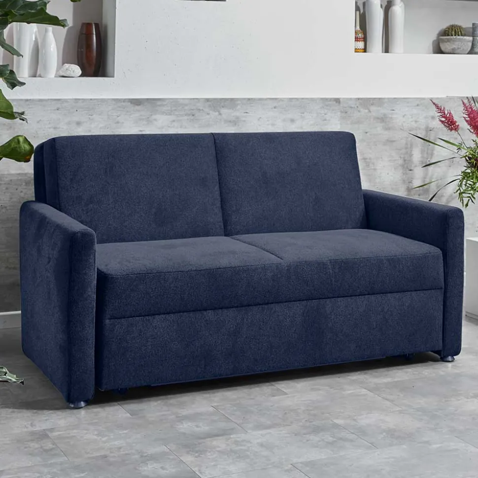 Ausklappbare Bettcouch in Blau Stoff - Jeen