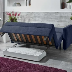 Ausklappbare Bettcouch in Blau Stoff - Jeen