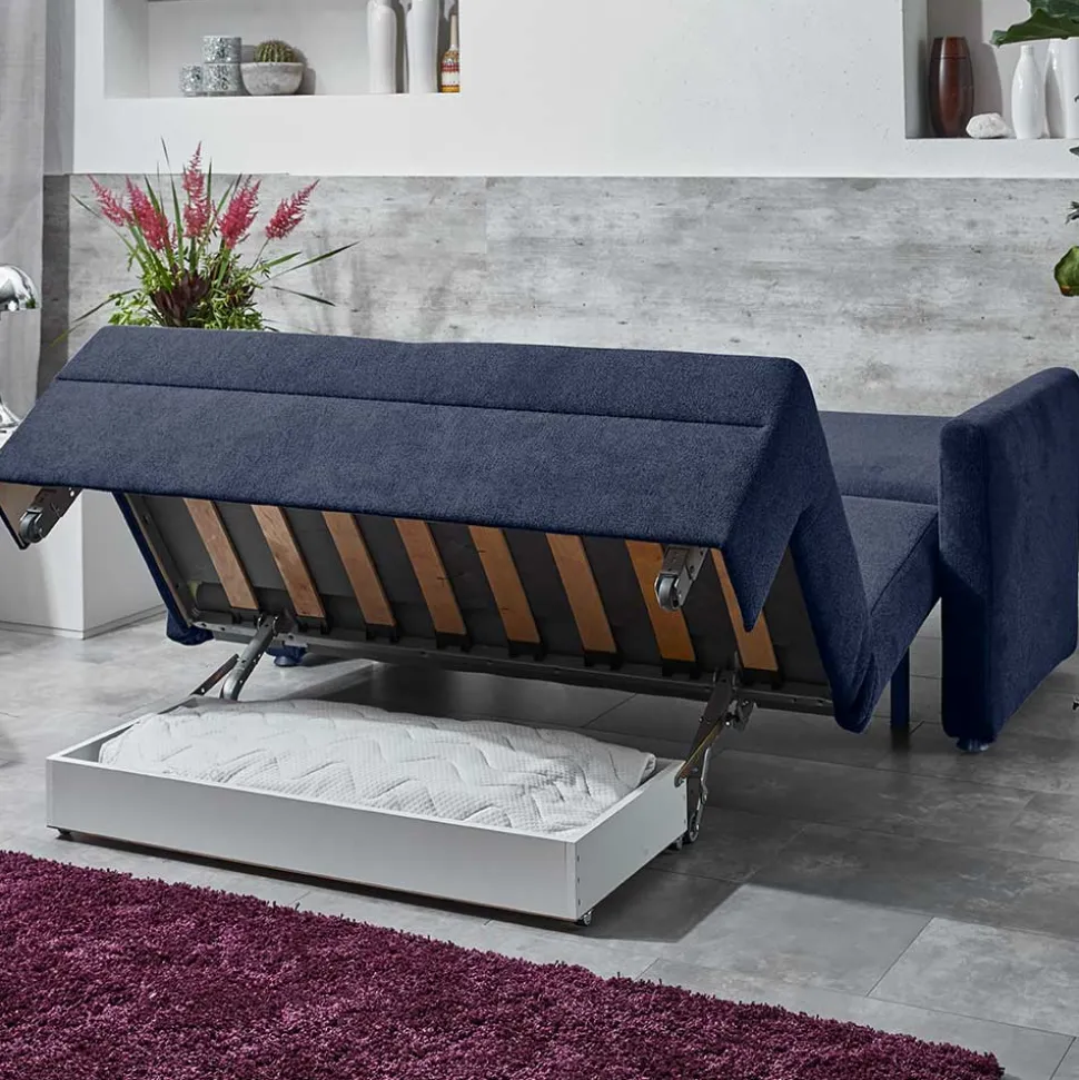 Ausklappbare Bettcouch in Blau Stoff - Jeen