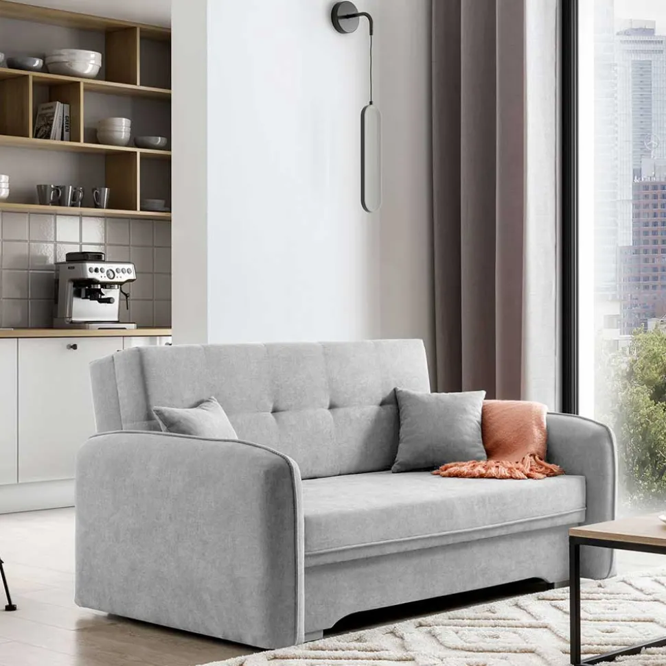 Ausklappbare Couch in Hellgrau Veloursbezug - Kidur
