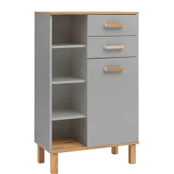 Bad Highboard in Platingrau und Eiche - Nienzo