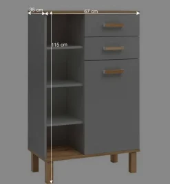 Bad Highboard in Platingrau und Eiche - Nienzo