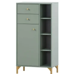 Badezimmer Highboard in Graugrün & Gold - Vilatata