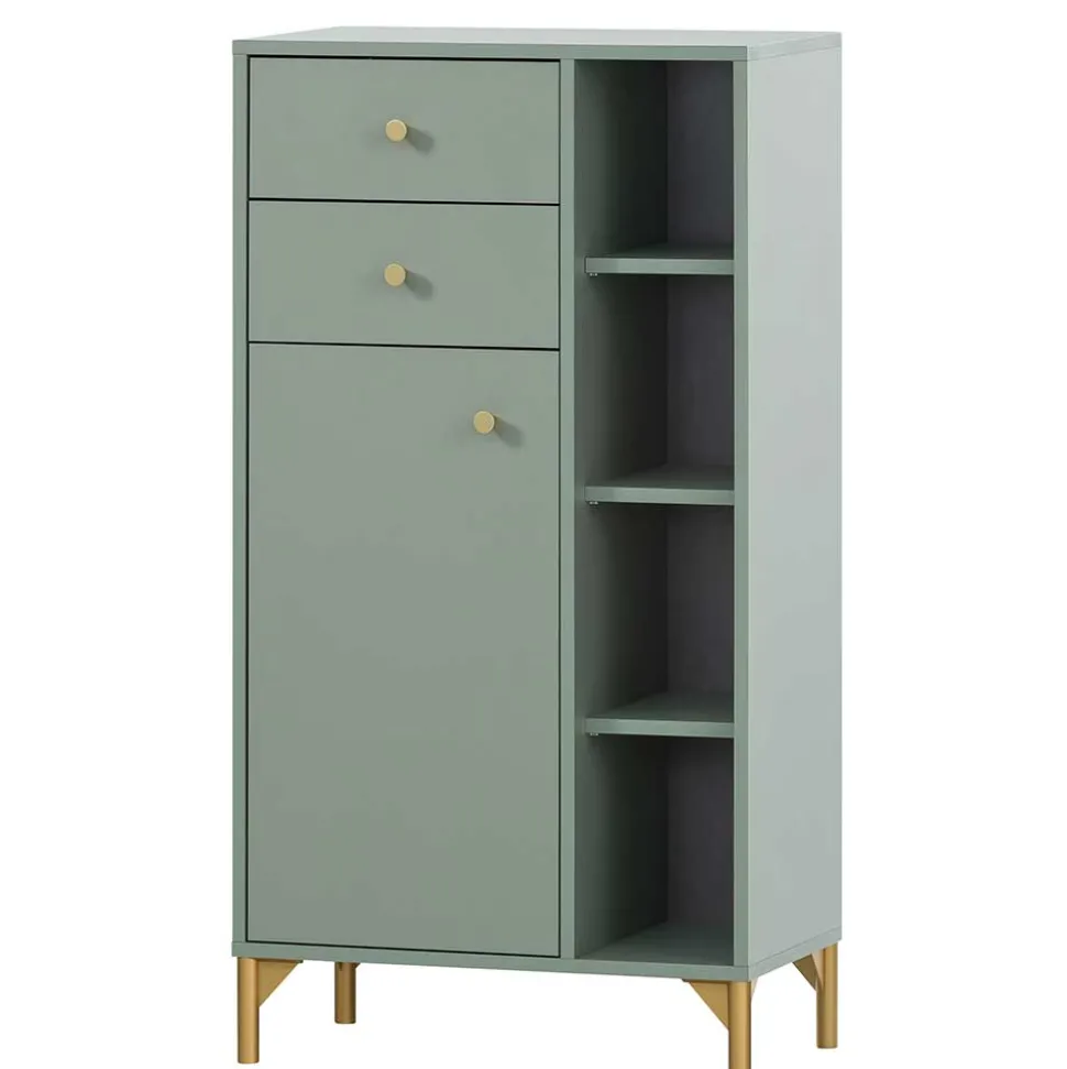 Badezimmer Highboard in Graugrün & Gold - Vilatata