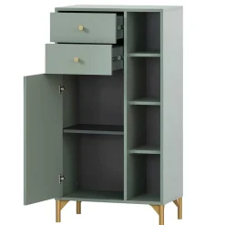 Badezimmer Highboard in Graugrün & Gold - Vilatata