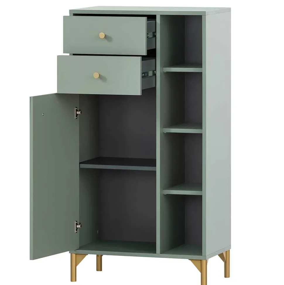 Badezimmer Highboard in Graugrün & Gold - Vilatata