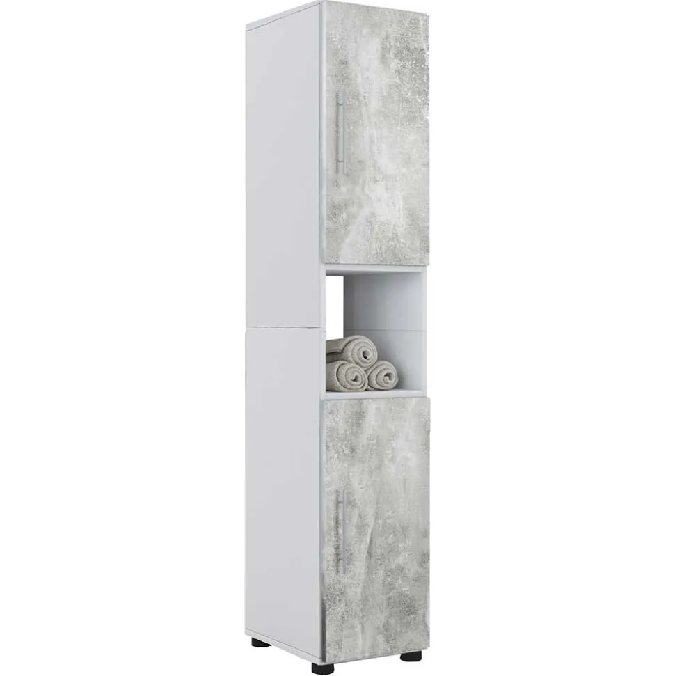 Badezimmer Hochschrank in Betonoptik & Weiß - Cinesio