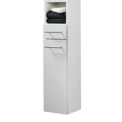 Badezimmer Hochschrank Veverino in Hochglanz Weiß