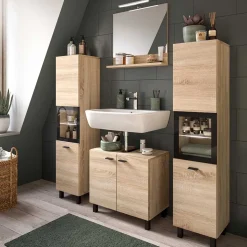 Badschrank mit Glaseinsatz - Hoxtona