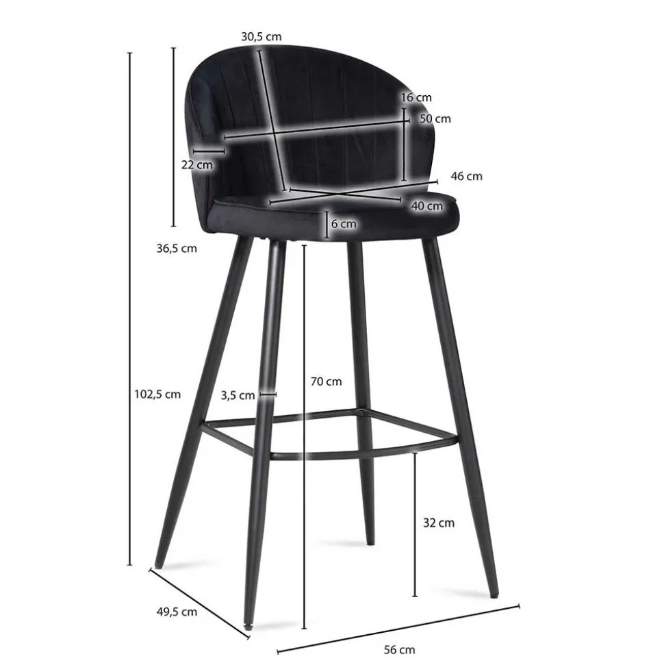 Bar Polsterstuhl mit 70 cm Sitzhöhe - Tamdato (2er Set)