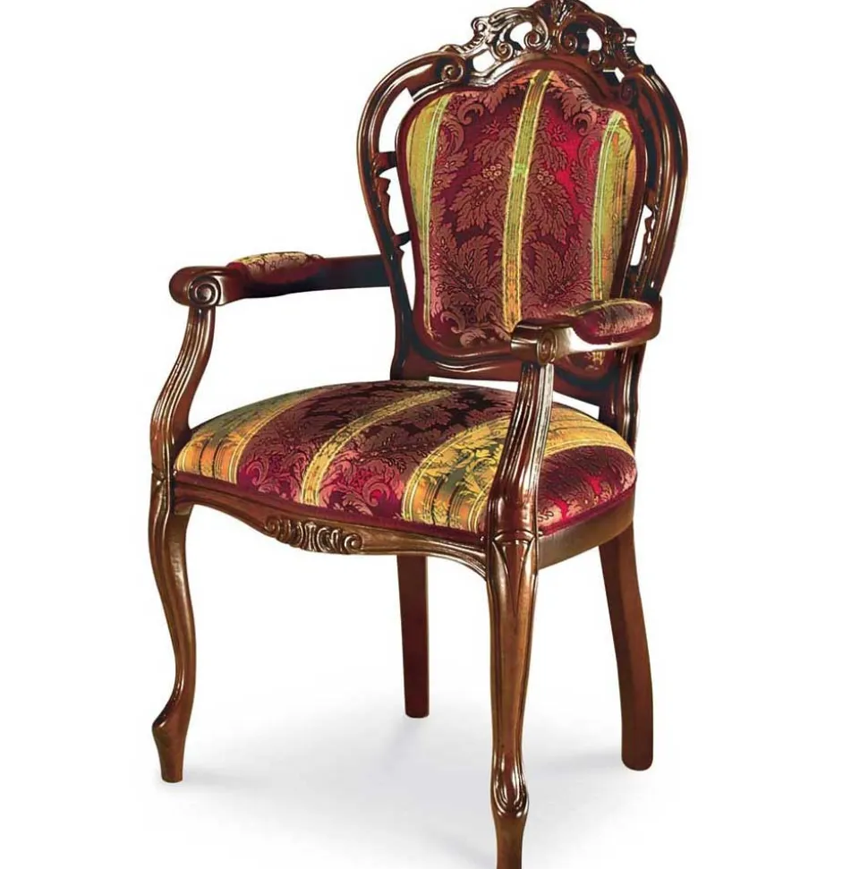 Barock Armlehnstuhl in Rot Gold Magari mit floralem Muster