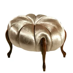 Barock Polsterhocker in Gold Stoff schimmernd - Leitha