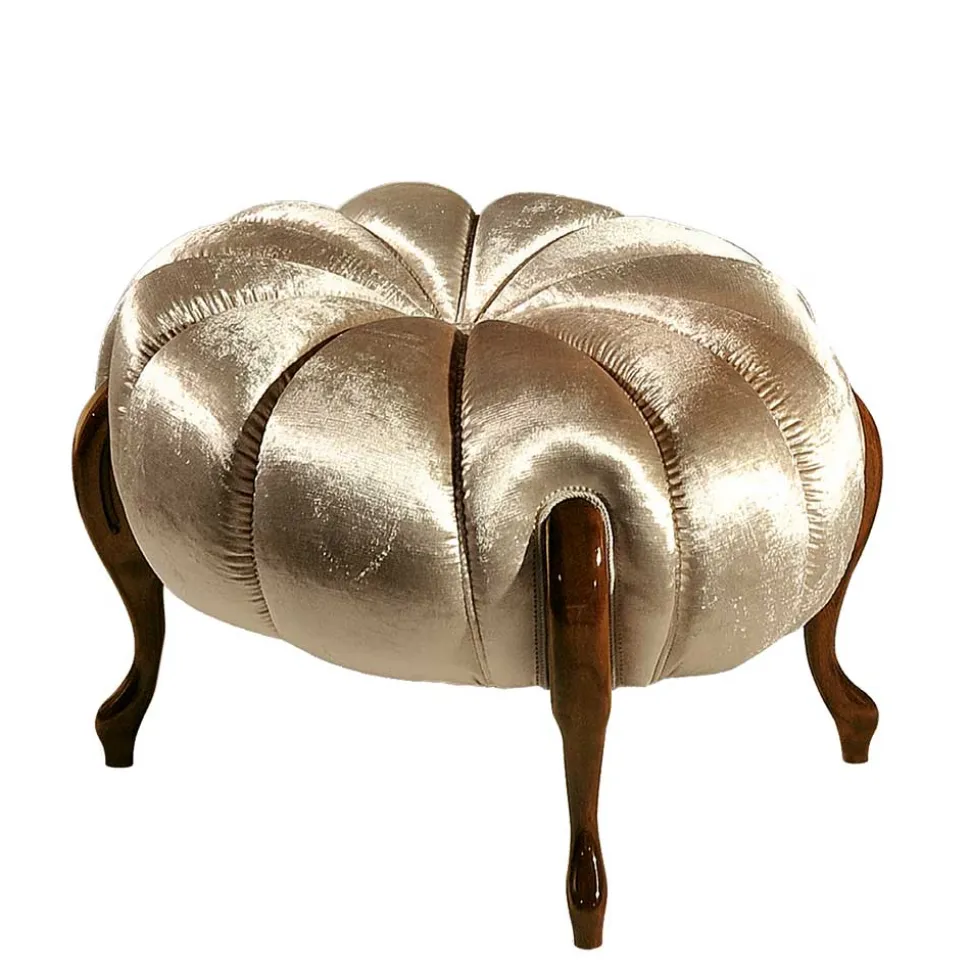 Barock Polsterhocker in Gold Stoff schimmernd - Leitha