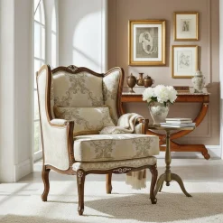 Barock Sessel in Beige und Creme gemustert - Ranaria