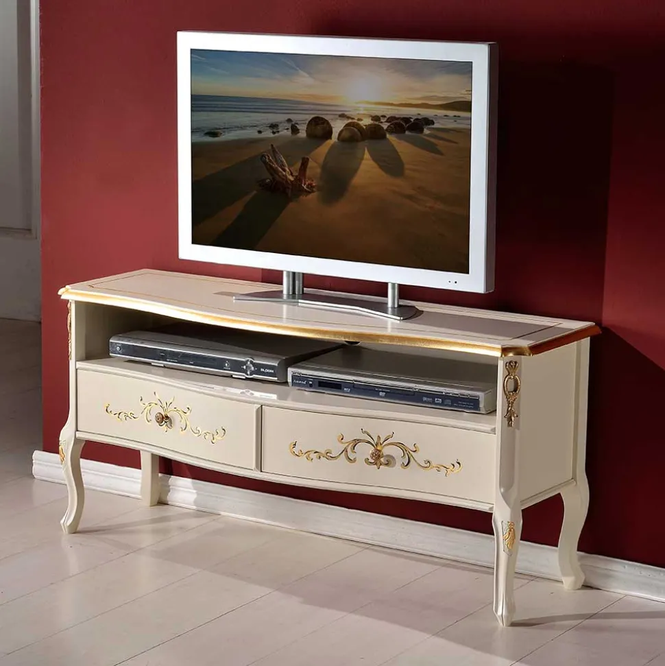 Barockstil TV Element in Cremeweiß & Gold - Iviada