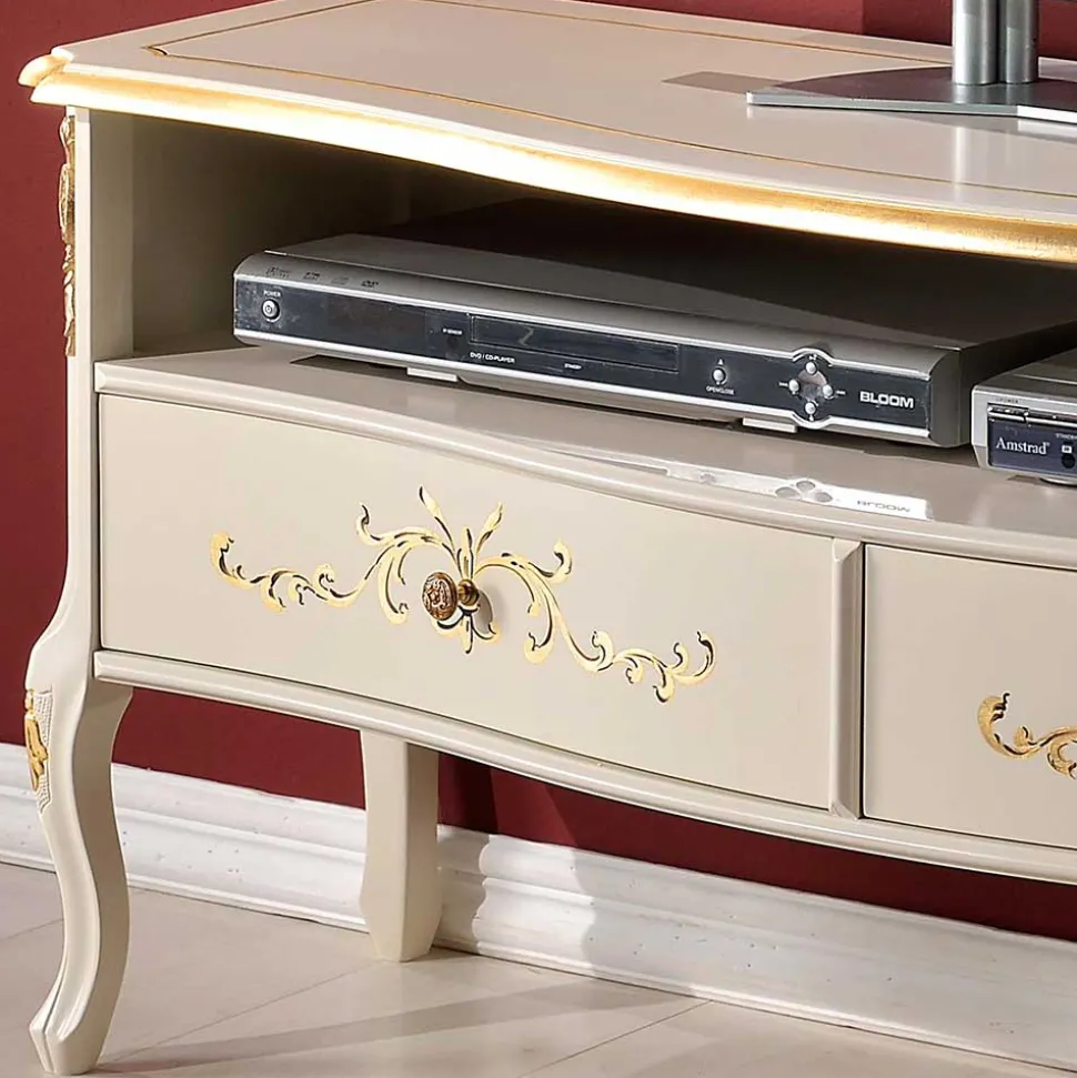 Barockstil TV Element in Cremeweiß & Gold - Iviada