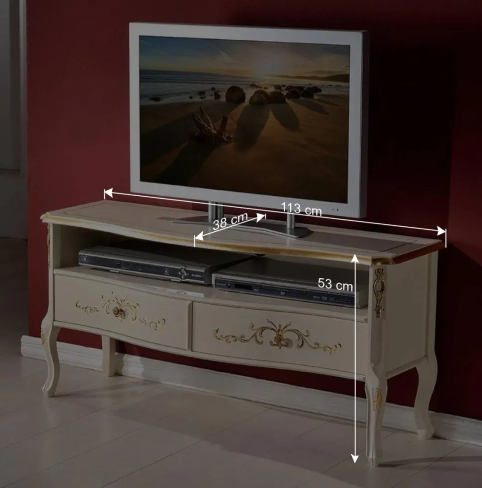 Barockstil TV Element in Cremeweiß & Gold - Iviada