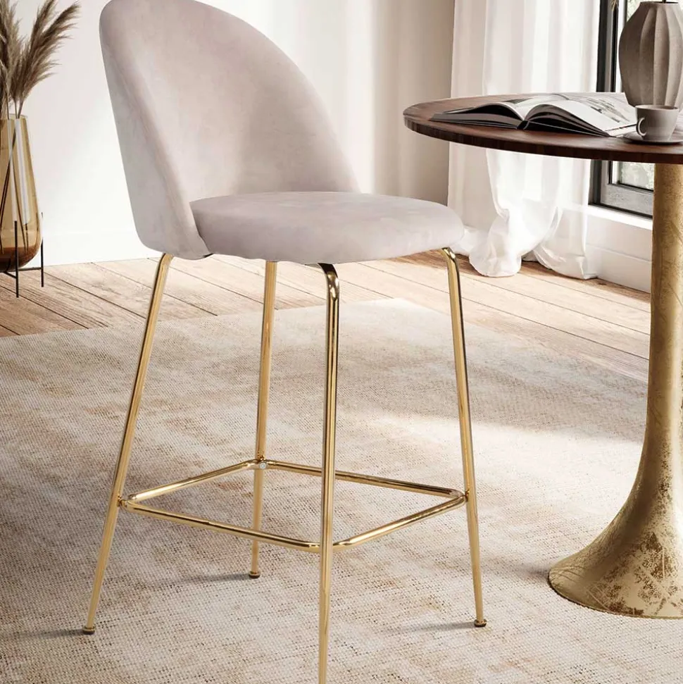 Barstuhl in Beige und Gold - Furcios (2er Set)