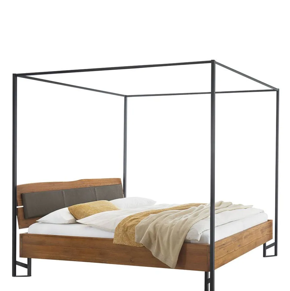 Baumkante Wildeiche Bett mit Metall Himmel Gestell - Agadi