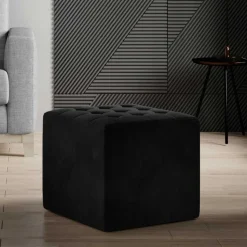 Beistellhocker aus mattem Samt in Schwarz - Ostavion