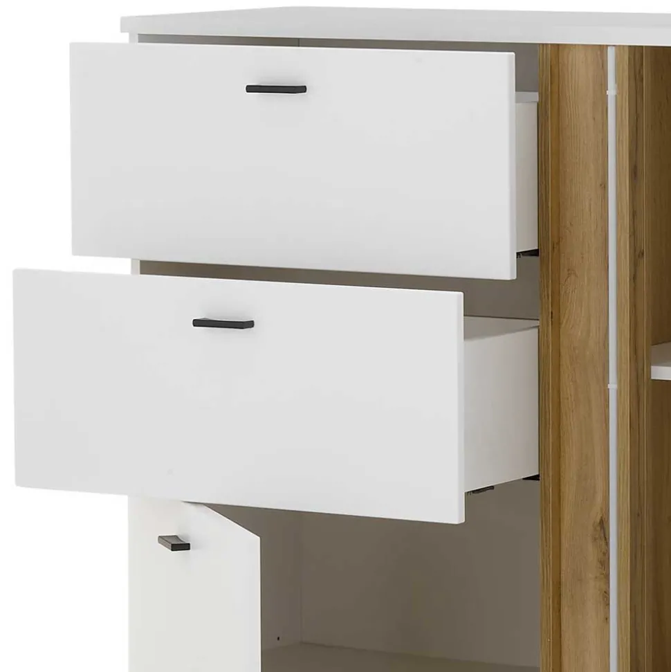 Beleuchtetes Sideboard in Weiß mit Wildeiche - Racelyn