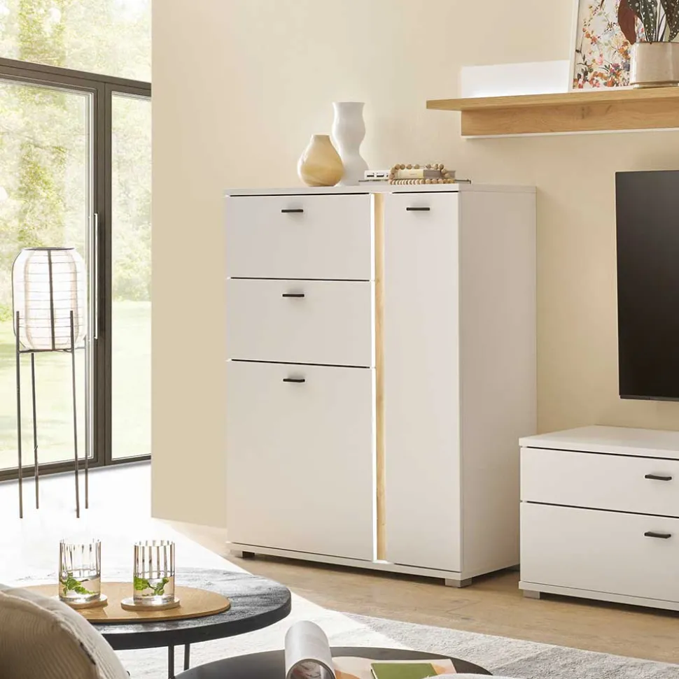 Beleuchtetes Sideboard in Weiß mit Wildeiche - Racelyn