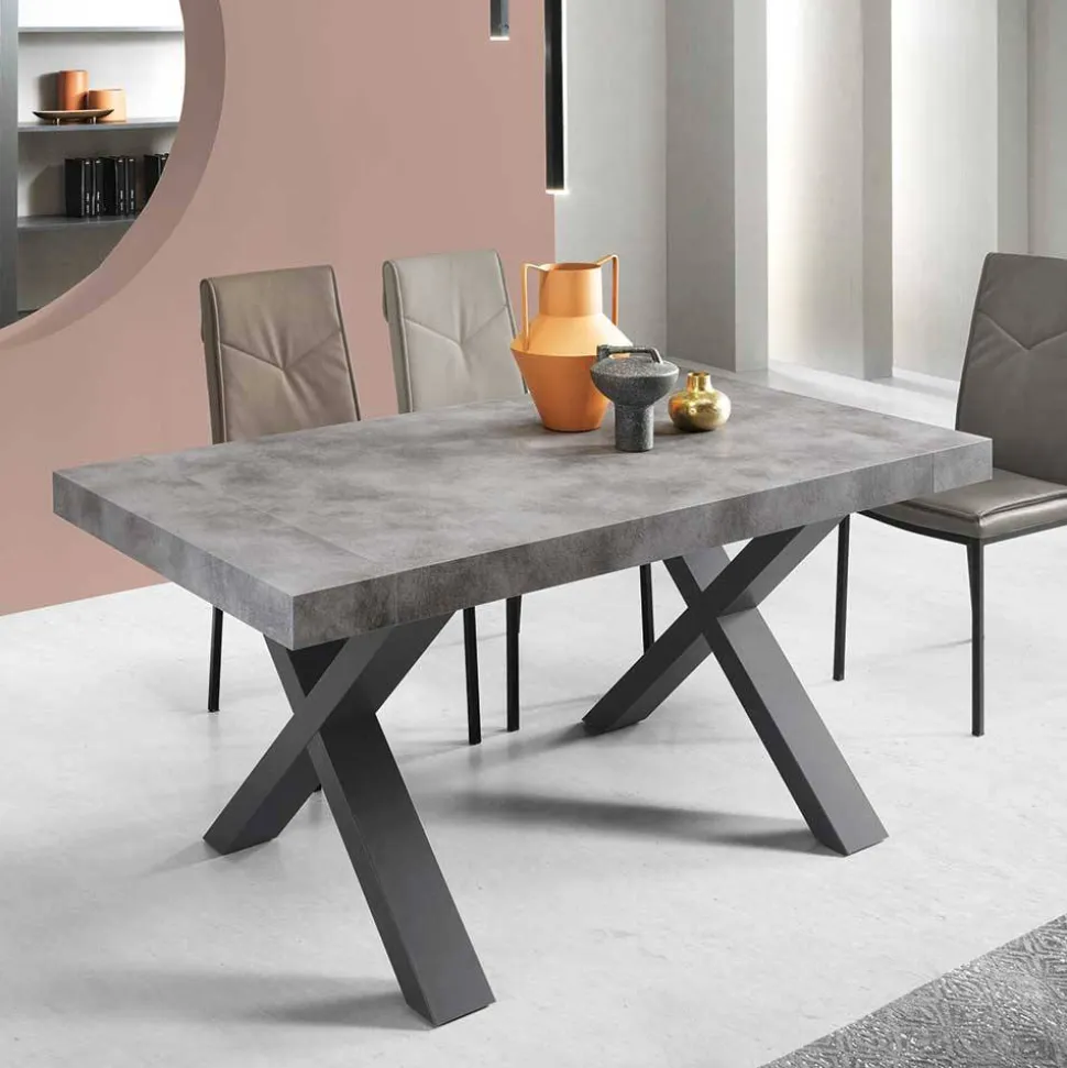 Betonoptik Ausziehtisch mit zwei Einlegeplatten - Relisa