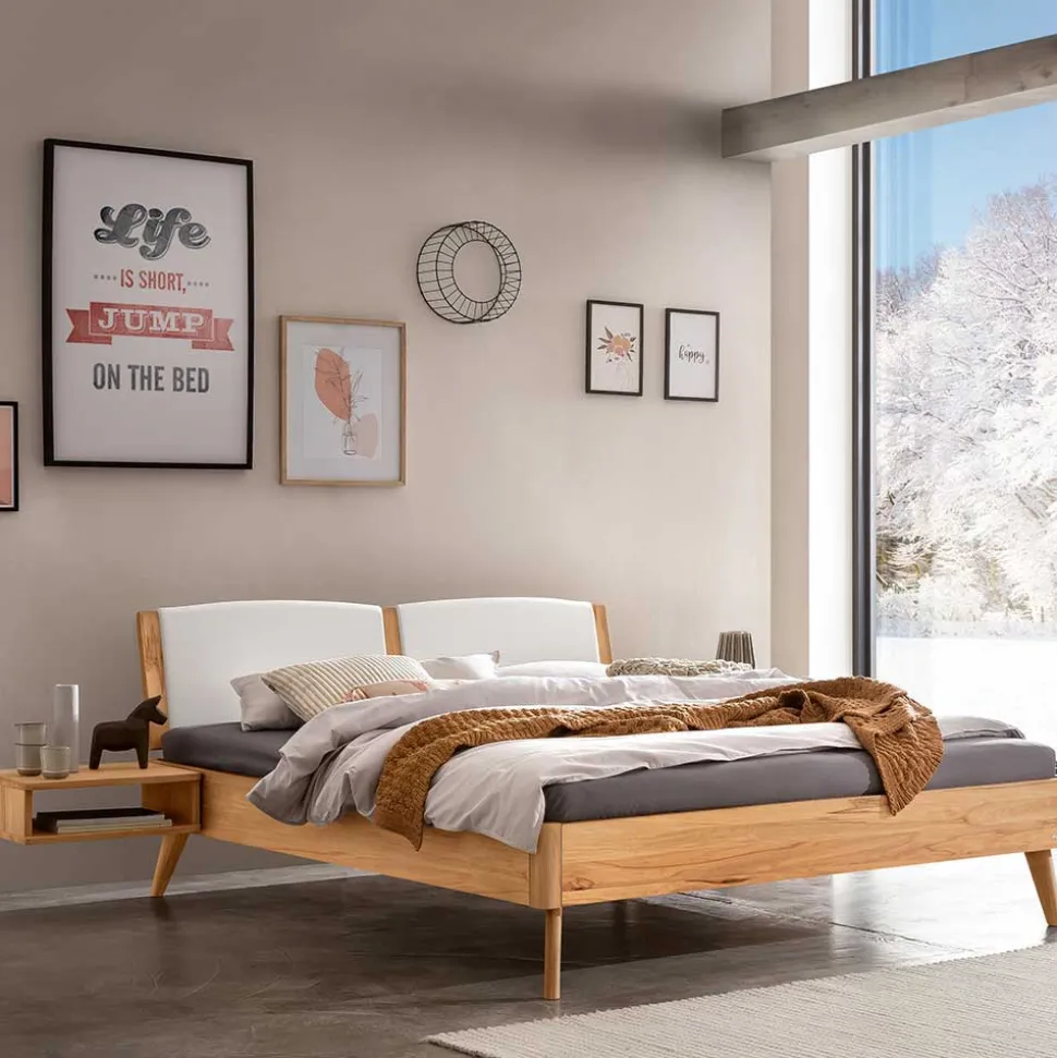 Bett aus Wildbuche massiv mit Kunstleder - Syanta