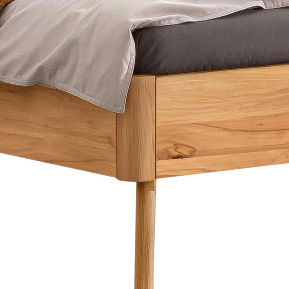 Bett aus Wildbuche massiv mit Kunstleder - Syanta