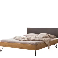 Bett mit Kopfteil gepolstert Kunstleder Anthrazit - Catrizia