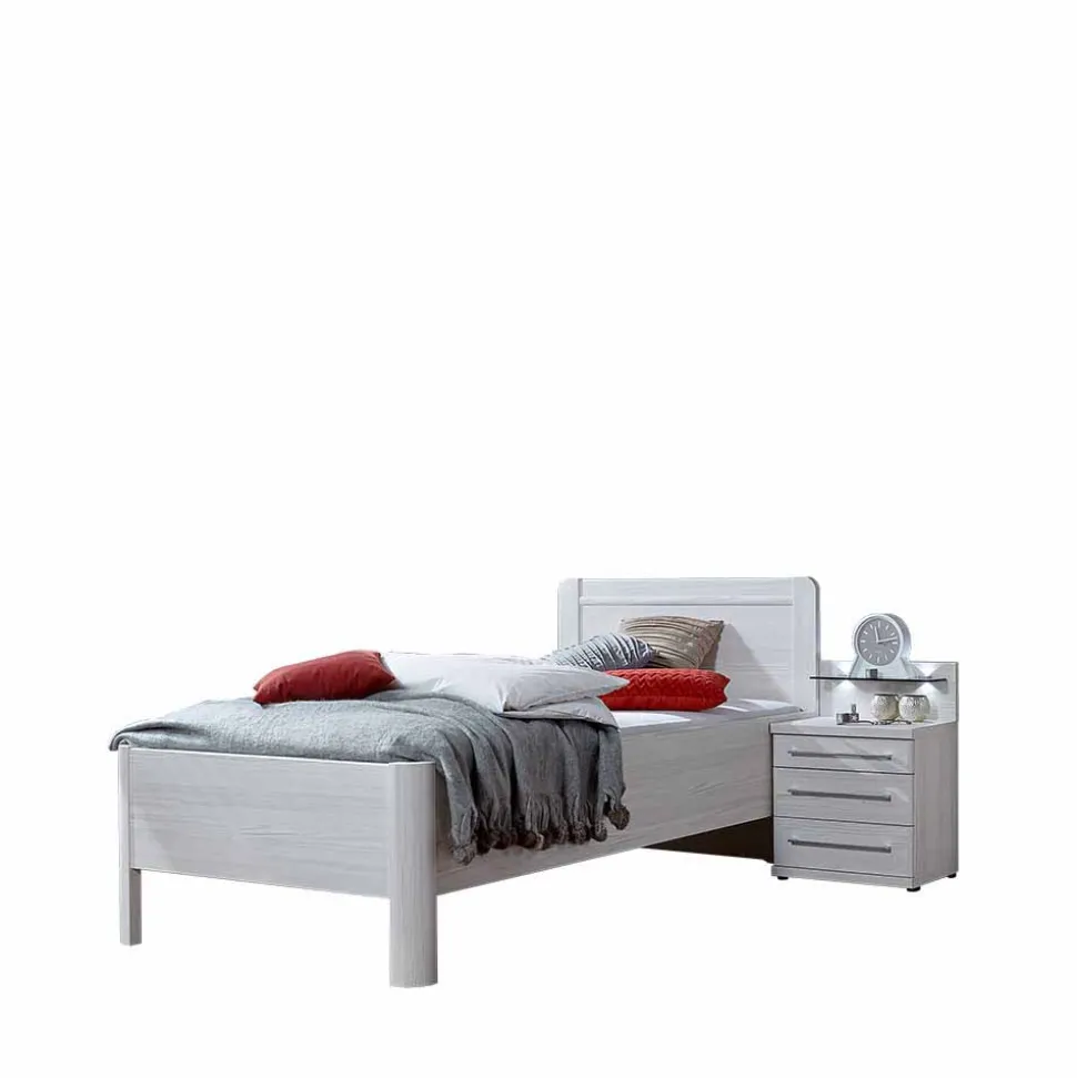 Bett und Nachtschrank Arneta in Weiß (zweiteilig)