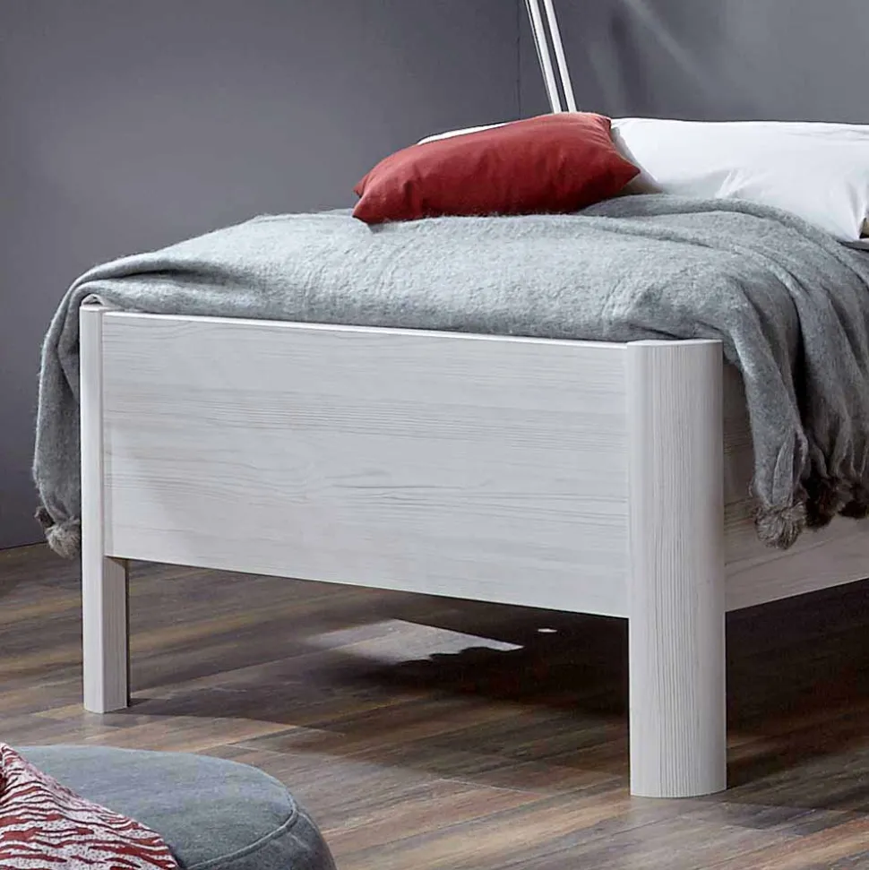 Bett und Nachtschrank Arneta in Weiß (zweiteilig)