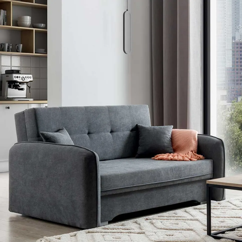 Bettcouch mit Federkern aus Velours Dunkelgrau - Lictona
