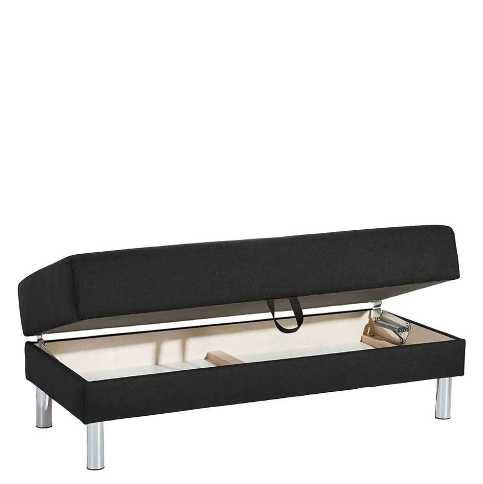 Bettsofa mit Hocker in Schwarz mit Chrom - Farella (zweiteilig)
