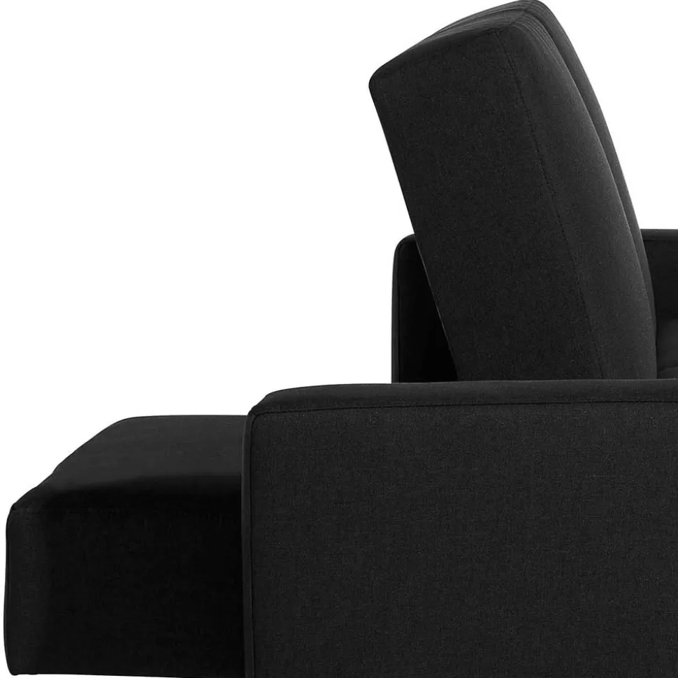 Bettsofa mit Hocker in Schwarz mit Chrom - Farella (zweiteilig)