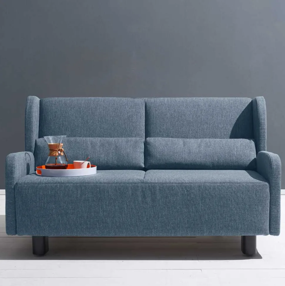 Blaue Bettcouch mit Rücken Klappmechanik - Arenz