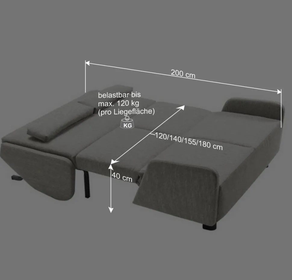 Blaue Bettcouch mit Rücken Klappmechanik - Arenz