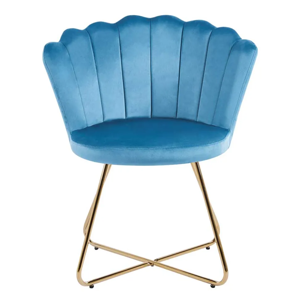 Blaue Samtstühle mit Muschel Design Lehne - Candelcero (2er Set)