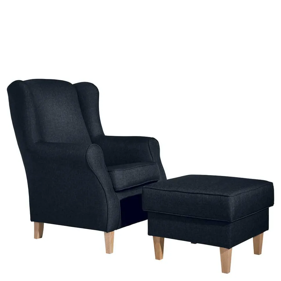 Blauer Ohrensessel mit Buche Beinen - Mag