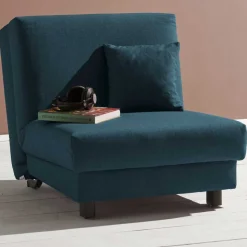 Blauer Schlafsessel mit Flachgewebe Stoffbezug - Tirenaso