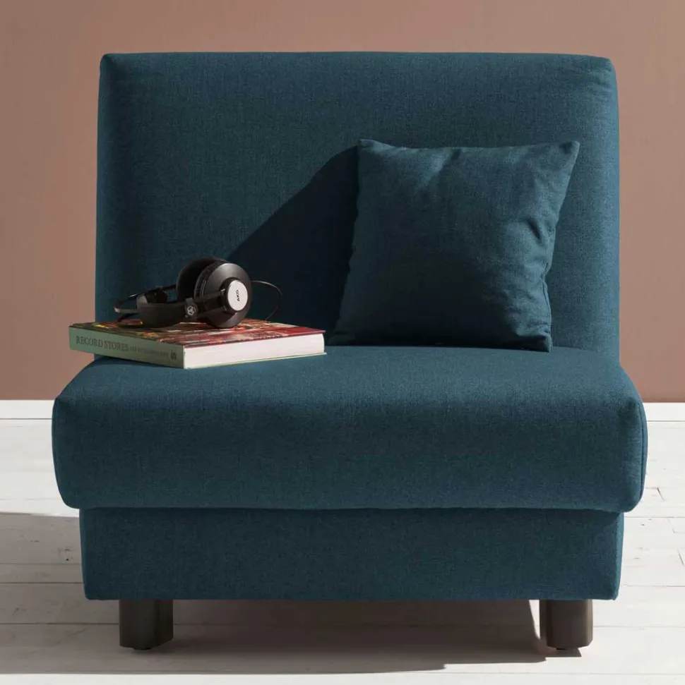 Blauer Schlafsessel mit Flachgewebe Stoffbezug - Tirenaso