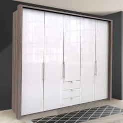 Breiter Kleiderschrank in Weiß Glas - Empresian