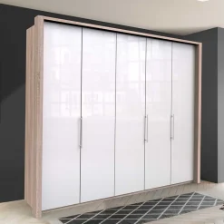 Breiter Schlafzimmerschrank mit weißer Glasfront - Bosays
